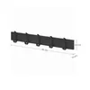 A black wooden coat rack with five hooks, shown against a white background with measurement annotations. Produktbild-Vorschau