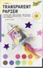 A product shot of transparent paper with a craft rocket and stars, along with color swatches. Anteprima dell’immagine prodotto