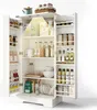 A white kitchen pantry cabinet filled with various food items, dishes, and kitchenware. The cabinet has LED lighting illuminating the shelves. Anteprima dell’immagine prodotto