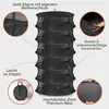 A black, multi-tiered drying net is shown with callouts highlighting its features. Produktbild-Vorschau
