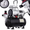 A close-up studio shot of an airbrush compressor. Podgląd zdjęcia produktu