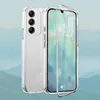 A clear protective phone case is shown on a light blue and white background. Produktbild-Vorschau