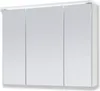 A white bathroom cabinet with three mirrored doors and integrated LED lighting. Produktbild-Vorschau