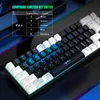 A close-up view of a gaming keyboard with RGB lighting, showcasing a table of compound function key switches. Produktbild-Vorschau