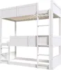 A white triple bunk bed with ladders and safety rails, shown from a side-angle against a white background. Podgląd zdjęcia produktu