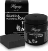 A box, a jar of foam cleaner, and a sponge for cleaning silver and other metals are displayed against a white background. Produktbild-Vorschau