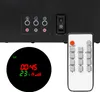 A close-up view of an electric fireplace control panel and a remote control, with a digital display showing time and temperature. Náhled obrázku produktu