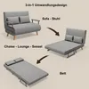 A diagram showing the transformation of a sofa into a bed, with labels for each stage. Anteprima dell’immagine prodotto
