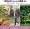 A collage of three images showing different uses of a fence: a dog behind a fence, a man walking on a path with a fence, and a tree behind a fence. Produktbild-Vorschau