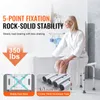 An elderly woman sits on a shower stool next to a bathtub, with marketing text and close-up images of product features. Podgląd zdjęcia produktu