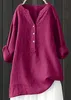 ASKSA Damen Baumwolle Leinen Bluse Einfarbig Langarm Shirt Produktbild-Vorschau 2