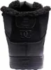 The back view of a black winter boot with a faux fur lining. Voir les images du produit