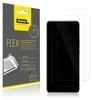 A product packaging for screen protectors is shown next to a smartphone with screen protectors applied. Produktbild-Vorschau