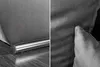 A split image showing a close-up of a sofa's metal leg and a close-up of its fabric texture. Produktbild-Vorschau