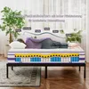 A person lying on a mattress with a cutaway view showing the internal layers and support zones. Produktbild-Vorschau