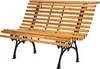 A wooden and metal park bench is shown against a white background. Produktbild-Vorschau