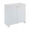 A white sideboard with two arched doors and gold handles, shown against a white background. Podgląd zdjęcia produktu