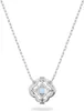 A silver necklace with a clover-shaped pendant featuring a blue crystal. Produktbild-Vorschau