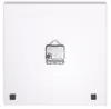 The back of a square wall clock with a clock mechanism and four small black pads on the corners. Produktbild-Vorschau