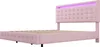 A pink upholstered bed frame with a tufted headboard and integrated LED lighting. Podgląd zdjęcia produktu