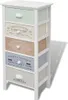 A tall, narrow chest of drawers with five drawers, each with a different pastel color and a decorative label. Náhľad obrázku produktu