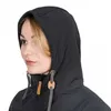 Close-up of a woman wearing a black hooded jacket. Produktbild-Vorschau