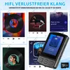 A collage of album art and a portable music player, showcasing its screen and features. Produktbild-Vorschau
