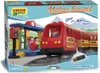 The image shows the packaging of a toy train set, featuring a red train, a station, and two children. Podgląd zdjęcia produktu