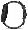 Side view of a black smartwatch with a gray textured strap.