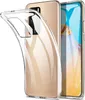 A clear phone case is shown on a white background, with a gold Huawei P40 Pro phone partially visible underneath. Produktbild-Vorschau