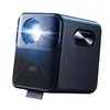 A black projector with a lens emitting a bright light. Produktbild-Vorschau