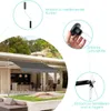 A patio awning is shown installed on a house, with close-up insets highlighting its features. Produktbild-Vorschau