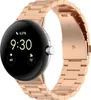 A rose gold smartwatch with a metal band is shown against a white background.