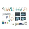 A collection of toy medical instruments and accessories arranged on a white background. Anteprima dell’immagine prodotto
