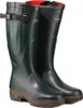 A pair of green rubber boots with brown soles and red lining. Produktbild-Vorschau