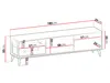 A technical drawing with dimensions of a TV lowboard. Voir les images du produit