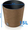 A brown textured planter pot with dimensions and capacity indicated by text overlays. Náhled obrázku produktu