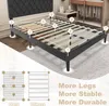 A bed frame with numbered points indicating support legs and a comparison graphic showing more legs for stability. Produktbild-Vorschau