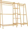 A wooden garment rack with shelves against a white background. Anteprima dell’immagine prodotto
