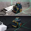A laser level is shown being charged by a power bank and a wall adapter, with green laser lines projected on the surfaces. Anteprima dell’immagine prodotto