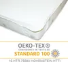 A close-up view of a white mattress protector on a mattress. Produktbild-Vorschau