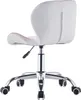 A white and pink office chair with a chrome base and wheels, shown from the back. Produktbild-Vorschau