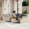 11-tlg. Garten-Sofagarnitur mit Kissen Beige Poly Rattan Produktbild-Vorschau 2