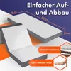 A marketing image showing a folded mattress with dimensions and feature callouts. Produktbild-Vorschau