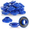 A pile of blue grommets with a few shown individually in the foreground. Produktbild-Vorschau