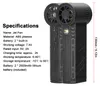 A black electronic device with fans and a light, next to a list of its specifications. Náhled obrázku produktu