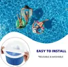 People relaxing in a swimming pool on inflatable rings, with a close-up of a pool skimmer sock in the foreground. Produktbild-Vorschau