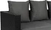 A close-up view of a dark gray outdoor sofa with woven black armrests and dark gray cushions. Náhled obrázku produktu