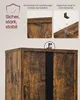 Close-up of a wooden shelf unit with marketing text and diagrams highlighting stability and safety features. Produktbild-Vorschau