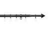 A black curtain rod with clips and a pointed finial on a white background. Produktbild-Vorschau
